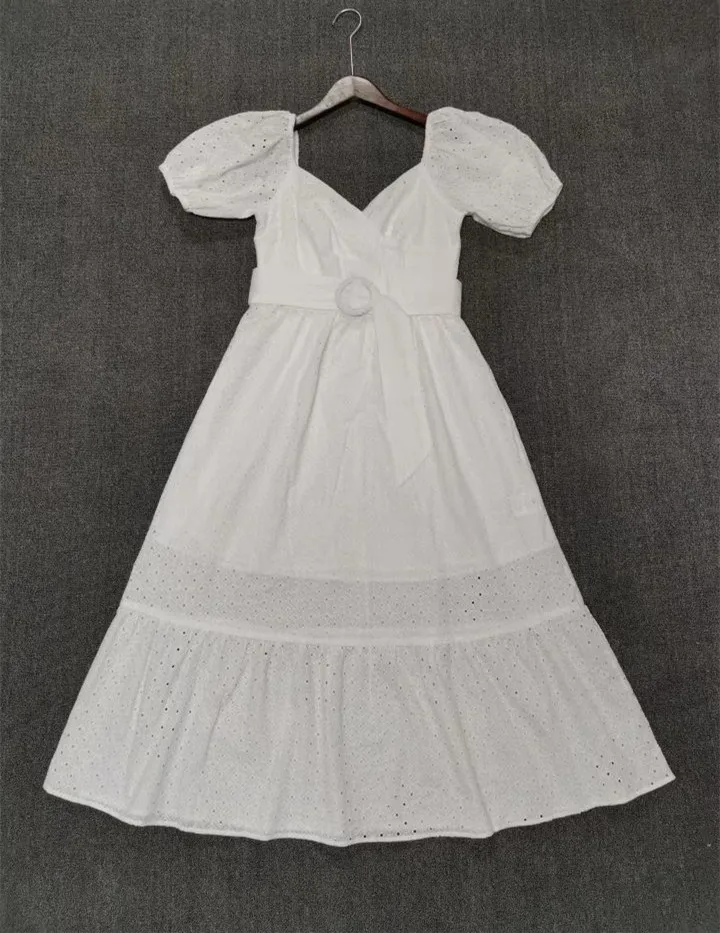 

DEAT 2021 new summer fashion women dress V-neck short lantern sleeves high waist long vestido vacation WS40705L