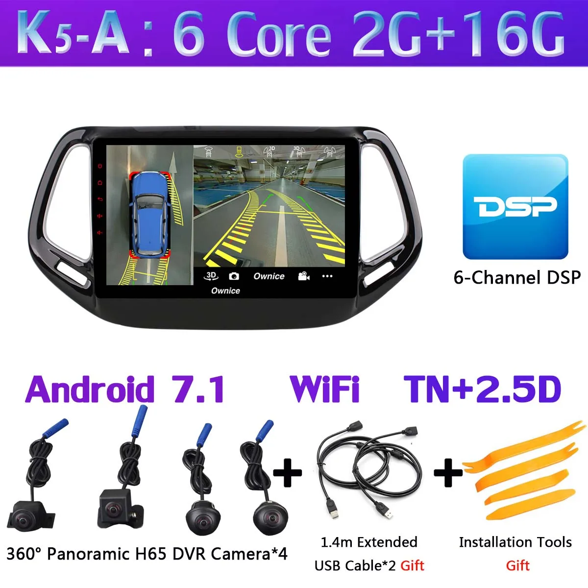 K5-A 360 ° панорамный 4G+ 64G Android 9,0 автомобильный мультимедийный плеер для Jeep Compass автомобильный радиоприемник с навигацией GPS CarPlay SPDIF - Цвет: K5-A