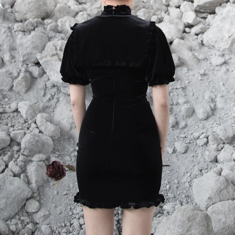 Женское бархатное платье-Ципао Ruibbit черное приталенное платье в винтажном
