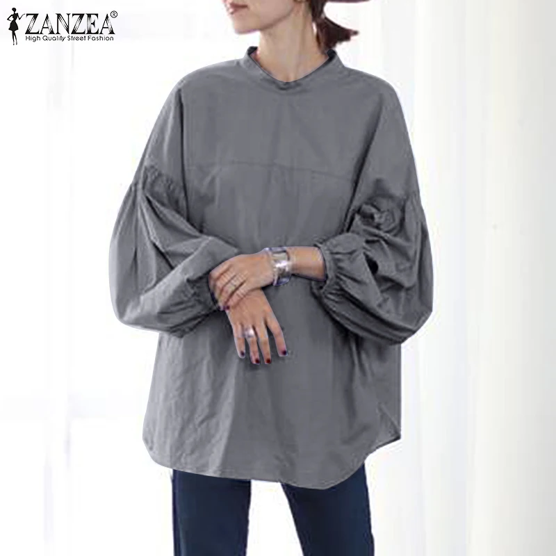 

Kaftan Tie Tops Women's Summer Blouse ZANZEA 2021 Casual Long Sleeve Blusas Female O Neck Tunic Tops 2021 Loose Solid Chemise