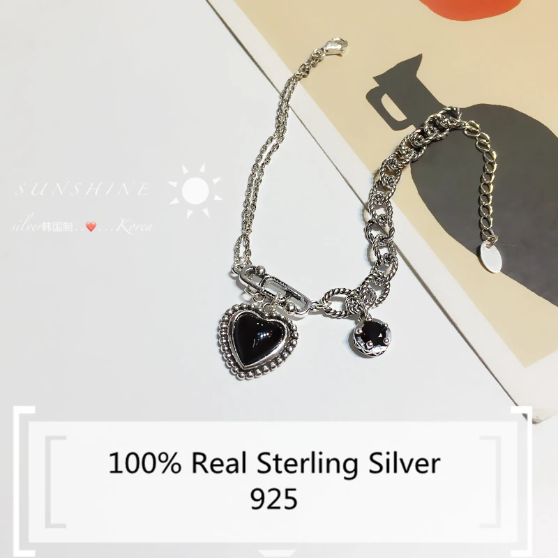 

100% Pure 925 Sterling Silver Bracelet Vintage Pan Heart Pendant Hand Chain Dinh van Bijoux Bangle браслет для женщин Jewellery