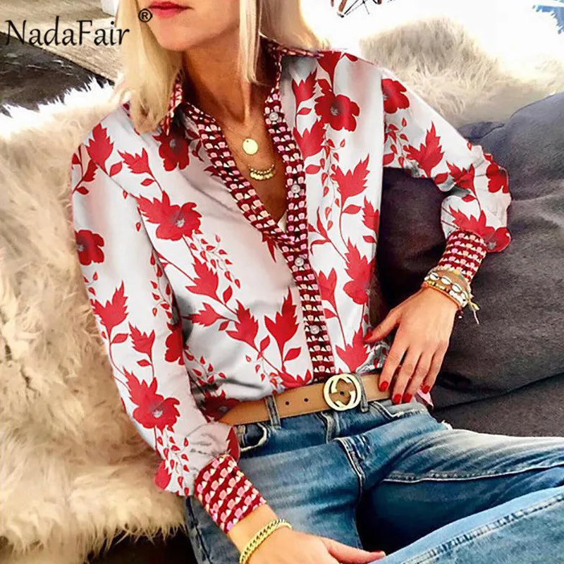 Женская атласная блузка Nadafair винтажная с цветочным принтом повседневные топы