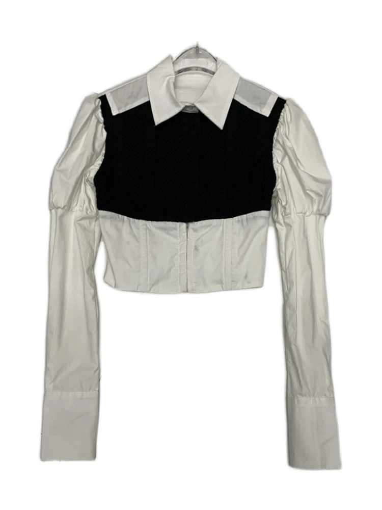 

Free shipping lapel contrast color twist wool knit short fish bone waist shirt ladies autumn new style personality all-match