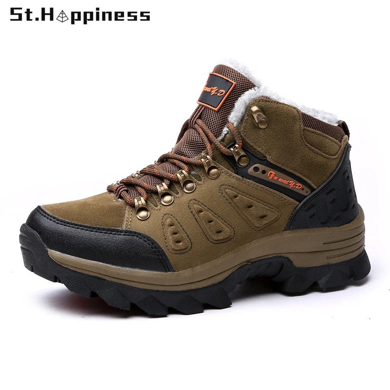 

2021 New Brand Winter Men Boots Outdoor Non Slip Soft Walking Ankle Boots Fashion Leather Warm Plush Snow Boots Big Size 48