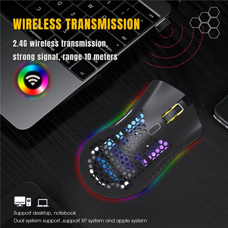 Беспроводная RGB-мышь с эффектом света 2 4 ГГц | Компьютеры и офис