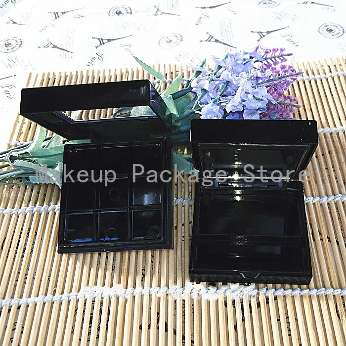 

9 Grids 30pcs Square Black Empty Double Layer Eyeshadow/Blush Powder Compact Case with Round/Square Aluminum Pallete and Mirror