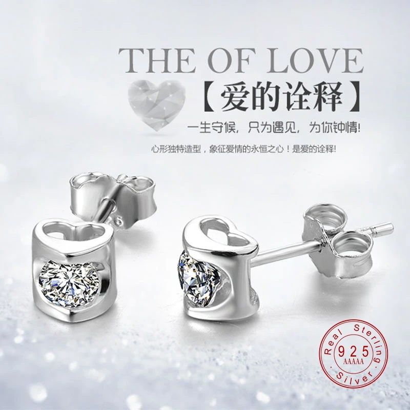 Серьги гвоздики в форме сердца серьги с кубическим цирконием AAA для девочек
