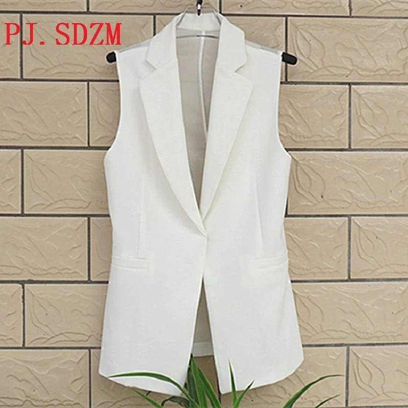 

PJ.SDZM шифоновый деловой повседневный элегантный жилет костюм верхняя одежда сращенный средней длины без рукавов Женский Тонкий Свободный ж...