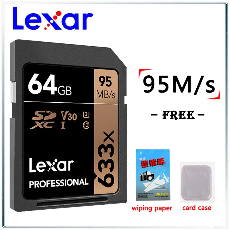 Lexar натуральная 95 МБ/с. 633x16G sd-карты 64GB 32GB 128 ГБ флеш карта SDHC/SDXC U3 Class 10 флэш карты памяти SD карты для DSLR HD видео карта - Емкость: 64GB