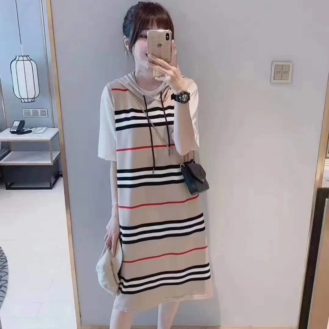 

Весна 2022, облегающее мини-платье без рукавов с имитацией двух частей, женское базовое сексуальное платье-свитер в полоску для вечевечерние ...