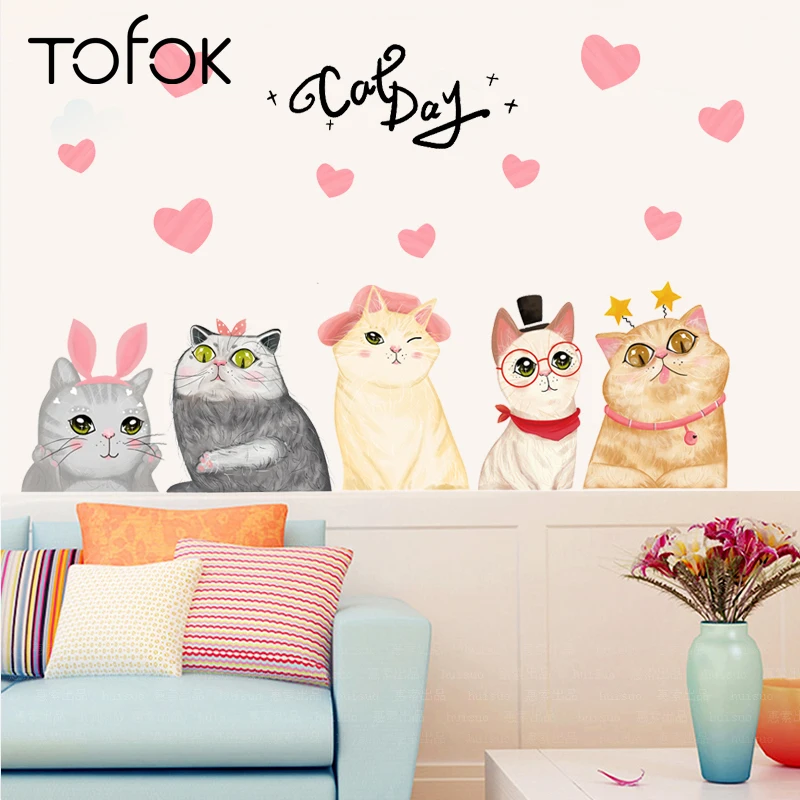 Tofok Симпатичные мерцающие кошки DIY Наклейка на стену самоклеящаяся спальня
