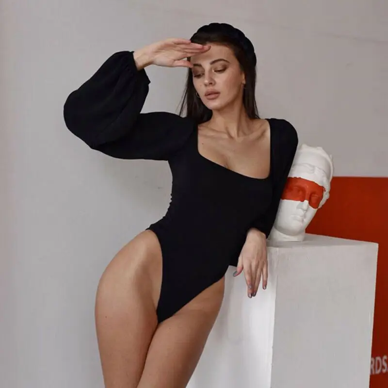 Сексуальные женские повседневные Лоскутные сетчатые пышные боди с длинными