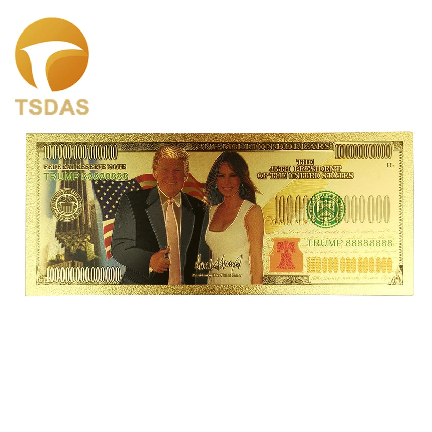 Позолоченные памятные банкноты Дональд Трамп и Первая леди покрытые золотом 24 К 1