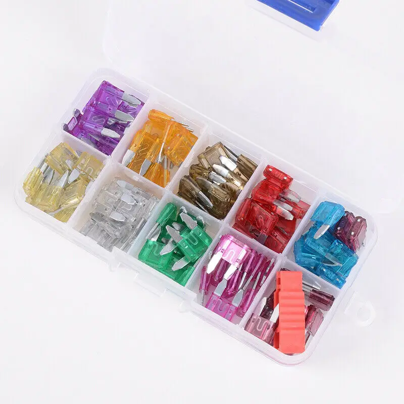 

100pcs Mini Blade Fuse 3A 5A 7.5A 10A 15A 20A 25A 30A 35A 40Amp Assortment Kits