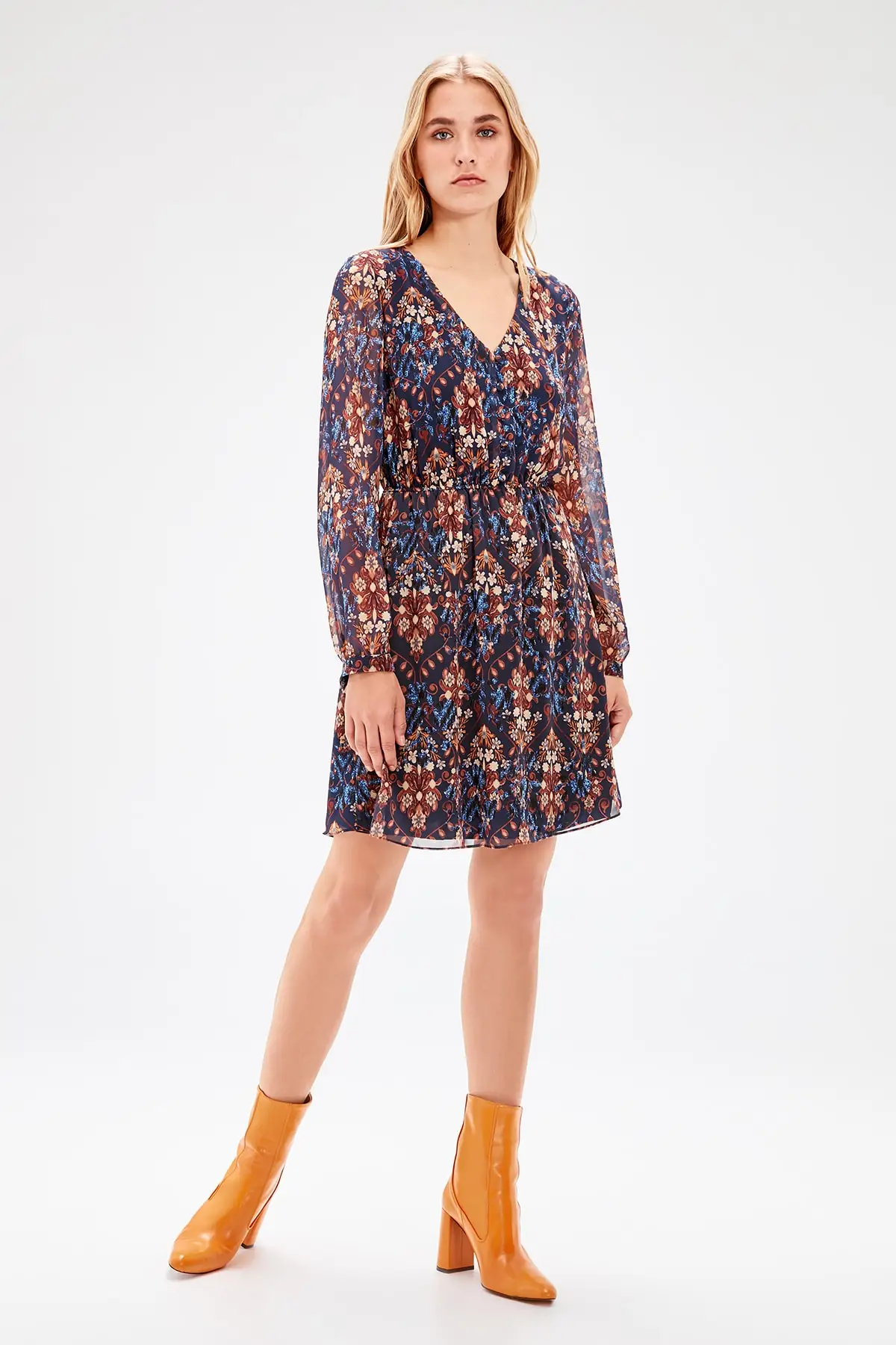 Темно-синее платье с принтом TOFAW19LJ0133 | Женская одежда