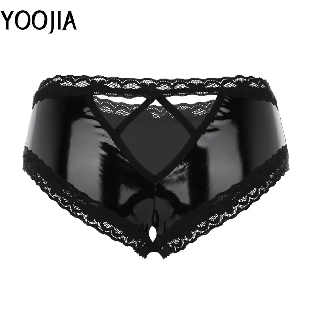 Women Sexy Panties Lingerie Underwear Wetlook Leather Fetish Latex Lace Crotchless V-Back Hole Mini Briefs Ladies | Тематическая