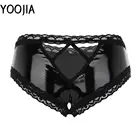 Женские сексуальные трусики, нижнее белье, нижнее белье, кожаные Фетиш-латексные кружевные трусики с вырезами, V-образным вырезом на спине, мини-трусики, дамское нижнее белье