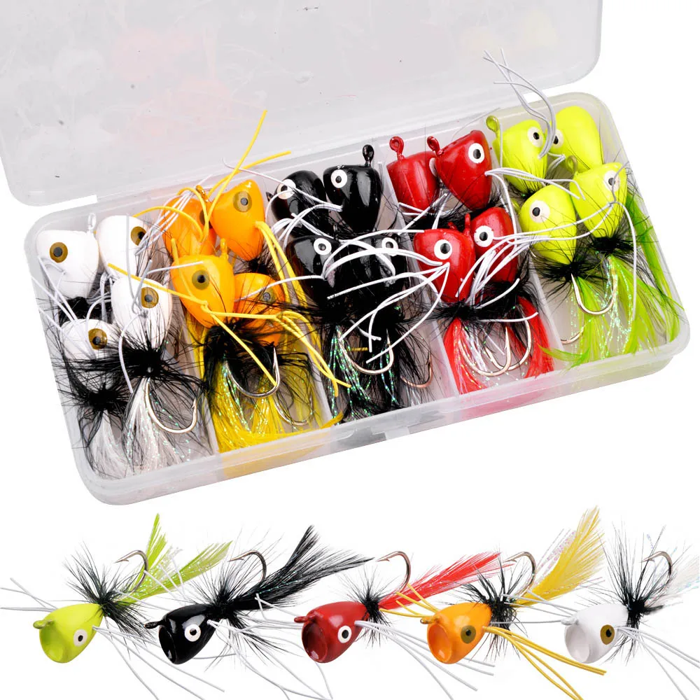 20Pcs Floating Fly Jig Fishing bait Kit Casting Foam Flying Popper Jigs head hooks For Bass Walleye Trolling jigging Lure Tackle - купить по