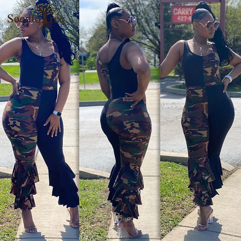 Женские комбинезоны без рукавов с цветными блоками толстым ремешком и оборками