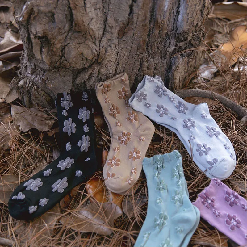 9 Pairs Socks Women Set Autumn Winter Flower Pure Cotton Breathable Soft Girl  Middle Tube High Quality Cute Things   Mori Sweet