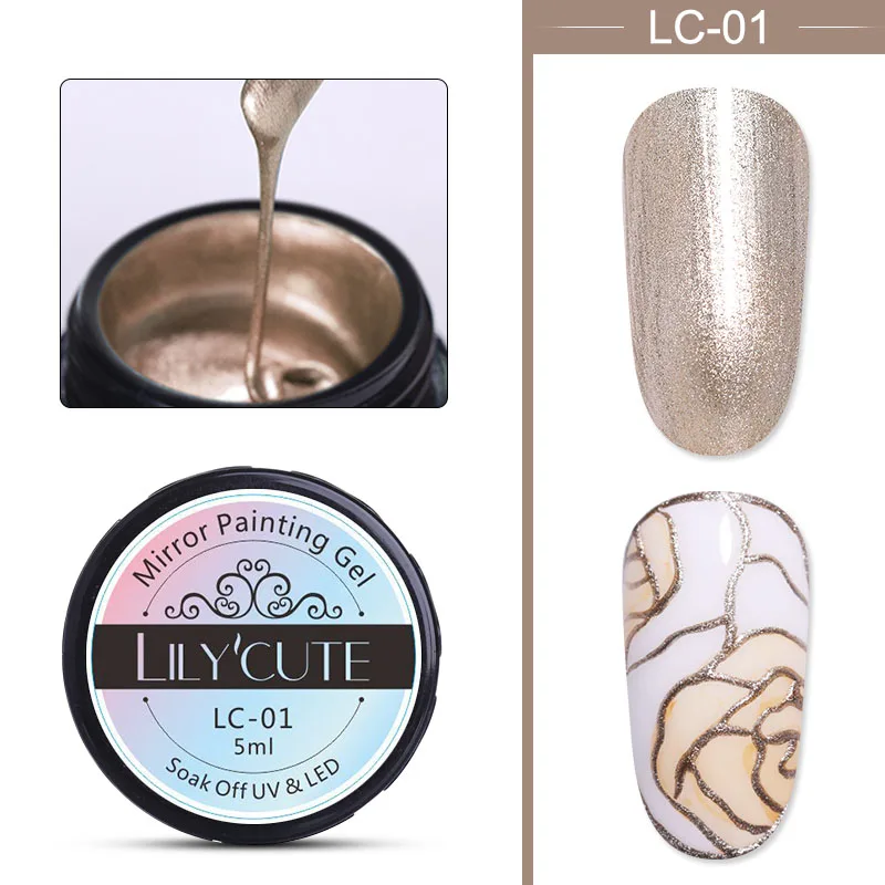 LC-01 LILYCUTE 5 мл металлический зеркальный Гель-лак для ногтей, рисунок, роза, красное золото, серебро, Гель-лак для ногтей, сделай сам - Цвет: LC-01