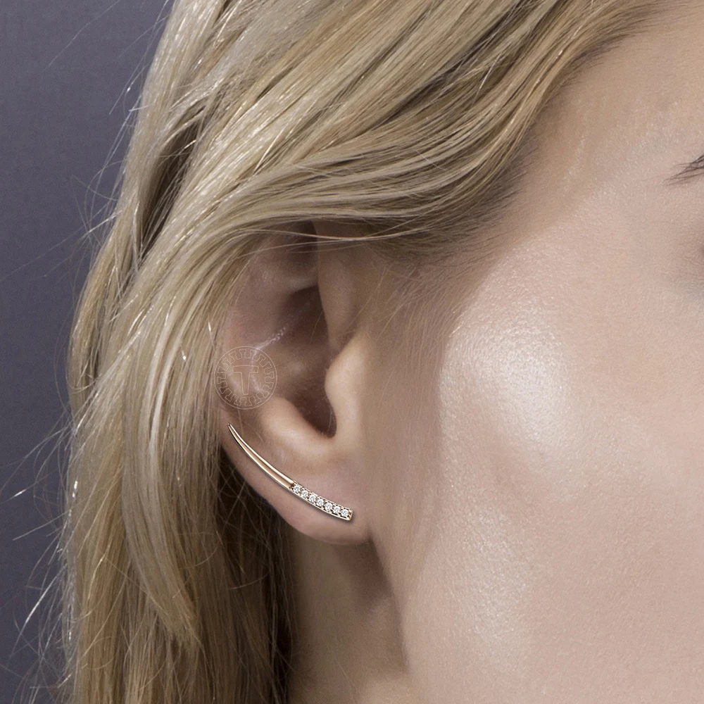 Женские легкие серьги из розового золота 585 пробы с фианитами | Украшения и