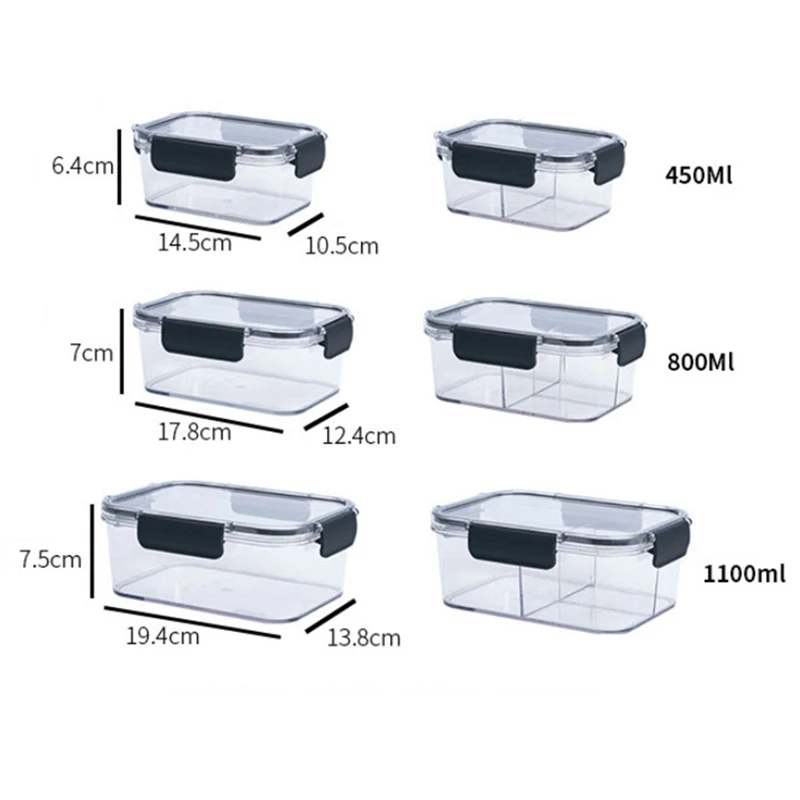 

HOT Transparent Storage Container Refrigerator Crisper Storage Box PP Food Storage Box Kitchen for Seal Box Lunch, 3PCS