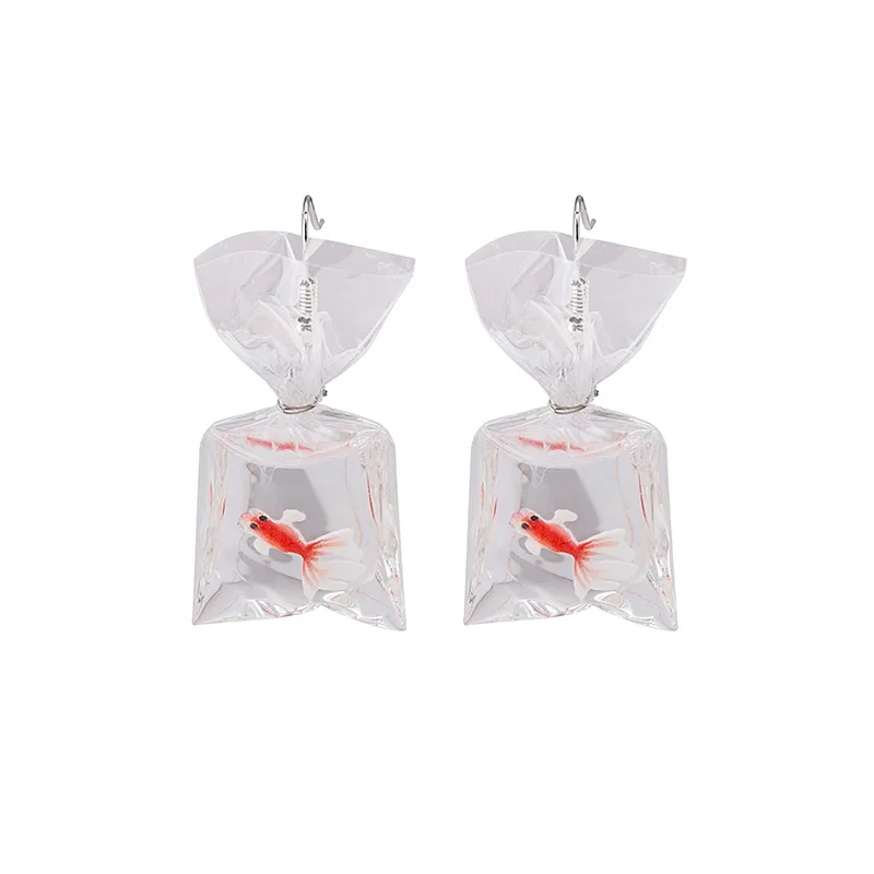 

2020 trend animal earrings for woman Cartoon fun cute goldfish transparent water bag carp new fashion earrings Pendants