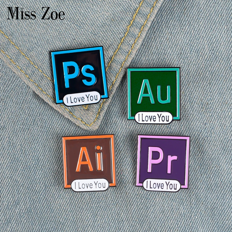 PS AI Au эмалированные булавки I Love You Photoshop Illustrator значок на заказ Пастельная брошь джинсовая рубашка лацкан булавка дизайнерский ювелирный подарок