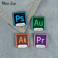 ps ai pr au enamel pins i love you photoshop illustrator badge custom pastel brooch denim shirt lapel pin designer jewelry gift