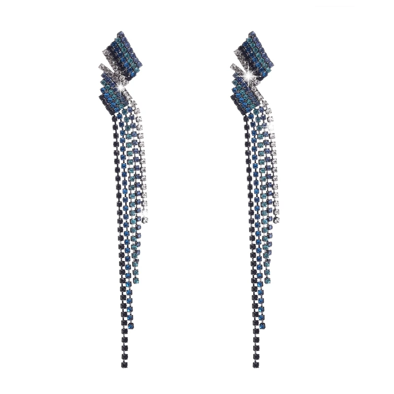 

Long Tassels Ears Stud Colorful Rhinestone Pendant Fashion Women Temperament Exaggerated Style 12.5CM*1.8CM Accessories Ear Stud