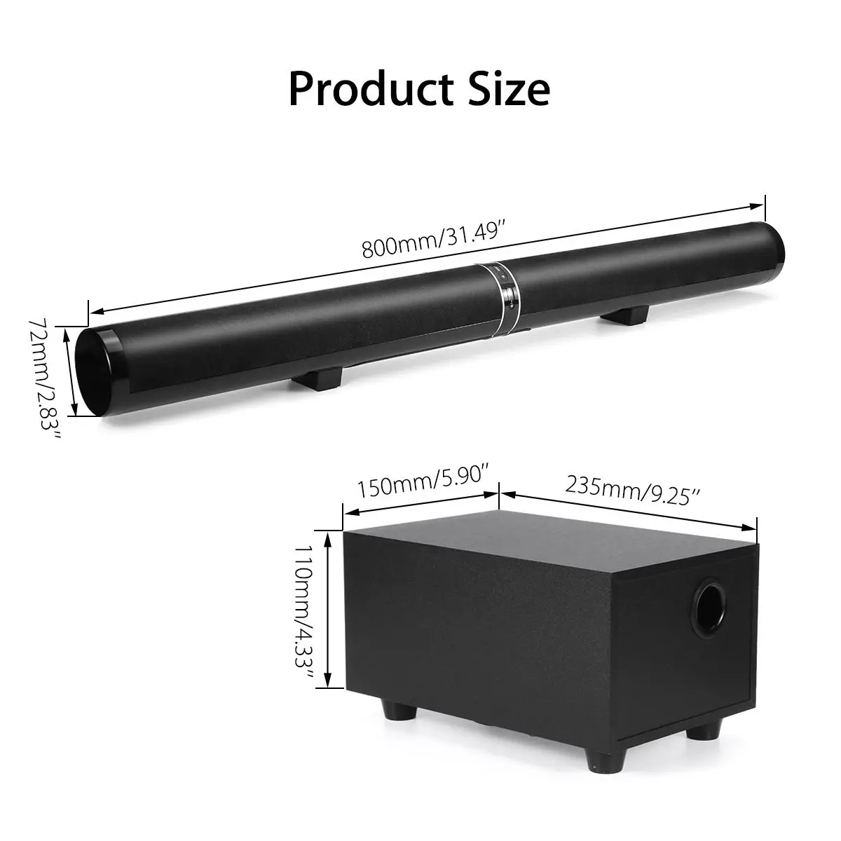 

45W 80cm 31.5" Soundbar with Subwoofer HiFi Detachable Wireless bluetooth Speaker 3D Surround Stereo for TV Home Theatre System