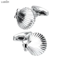 laidojin newest metal silver shell shape cufflinks for mens french shirts cuffs novelty cuff links male wedding gift jewelry