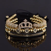 3pcsset luxury jewelry new zircon hip hop gold crown bracelets womenmen cubic micro pave cz charm braided braiding pulseira
