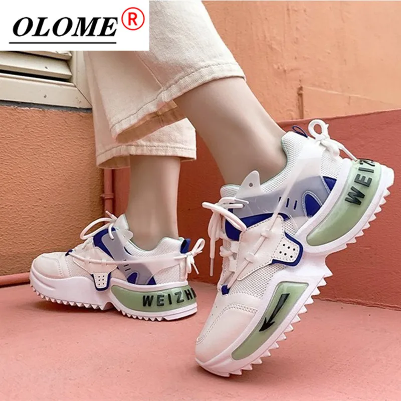 

OLOME-women's Mesh Breathable Sneakers 2021 Autumn Color Hollow Red Thick-soled Sneakers Casual All-match Ladies Casual Shoes