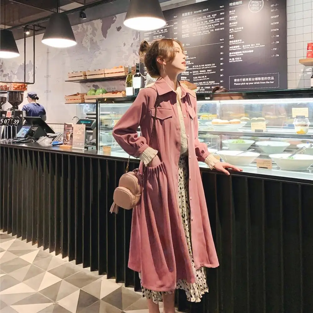 

Korean Belts Long Trench Coat Dress Female Cardigan Autumn Black Windbreaker Women's Overknee Coat Chic Concise Loose Outwear