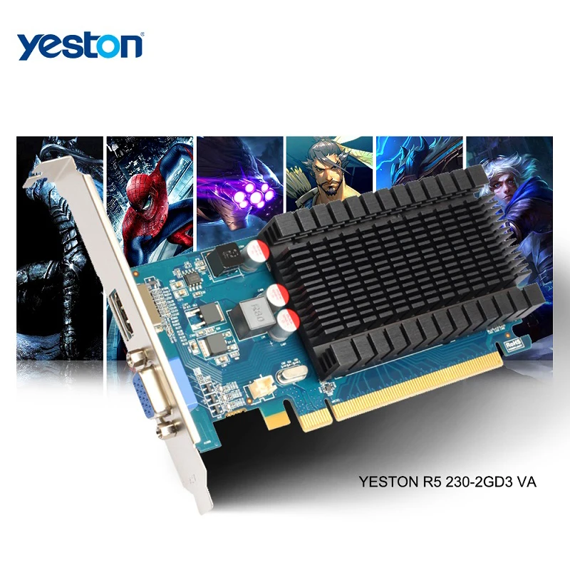 Yeston Radeon R5 230 GPU 2 Гб GDDR3 64 бит игровой настольный компьютер ПК видеокарты Поддержка VGA/HDMI PCI-E X16 2,0