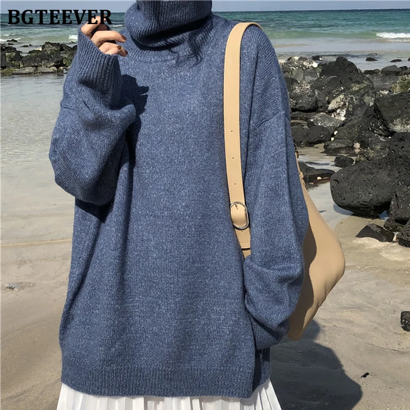 BGTEEVER большие размеры утолщенная теплая водолазка женские вязаные топы зима 2019