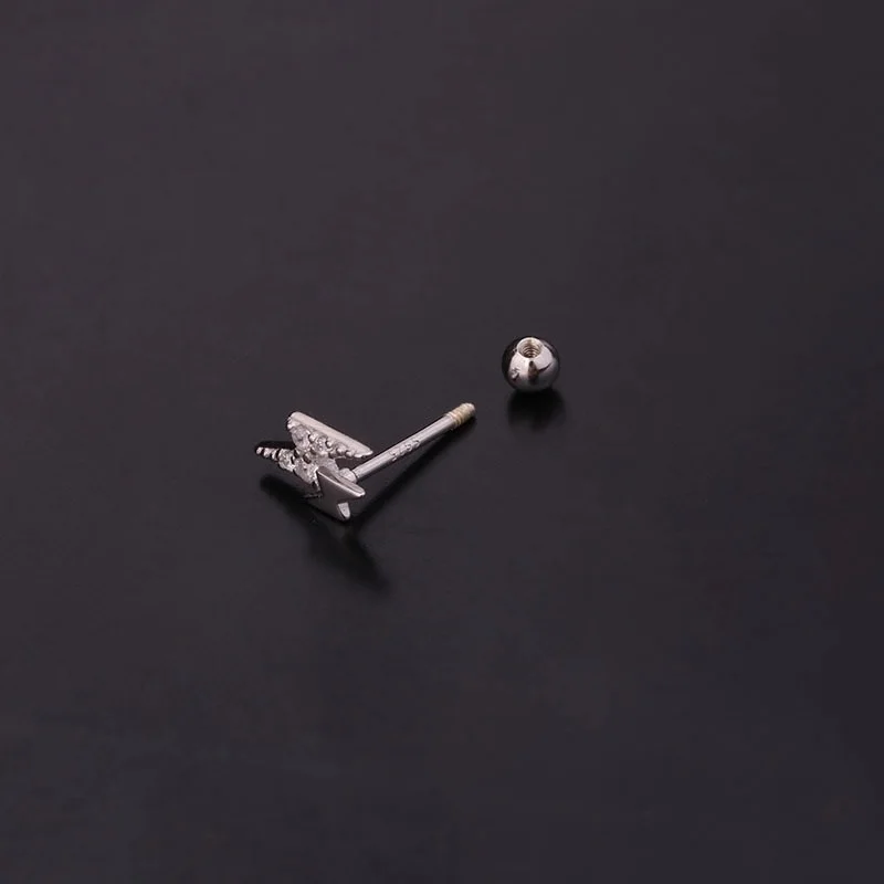 

1 Piece S925 Silver Fashion Creativity Arrow Wings Barbell CZ Tragus Diath Cartilage Helix Rook Piercing Earring