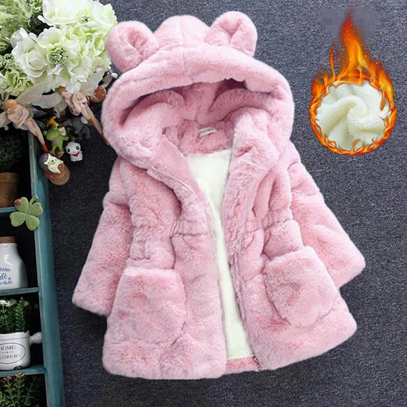 1pc pink 02 Детская одежда с капюшоном и ушками для девочек; пальто; теплая флисовая куртка; зимняя стеганая верхняя одежда на молнии; детская одежда для девочек - Цвет: 1pc pink 02