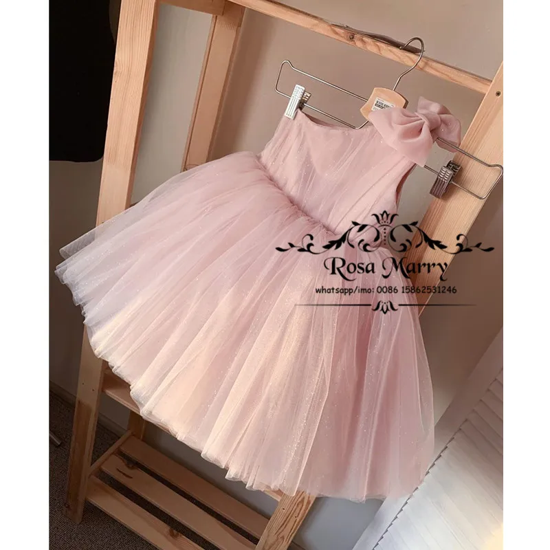 

Pink Ball Gown Cheap Flower Girls Dresses 2020 One Shoulder Sequined Tulle Pageant First Holy Communion robe fille mariage