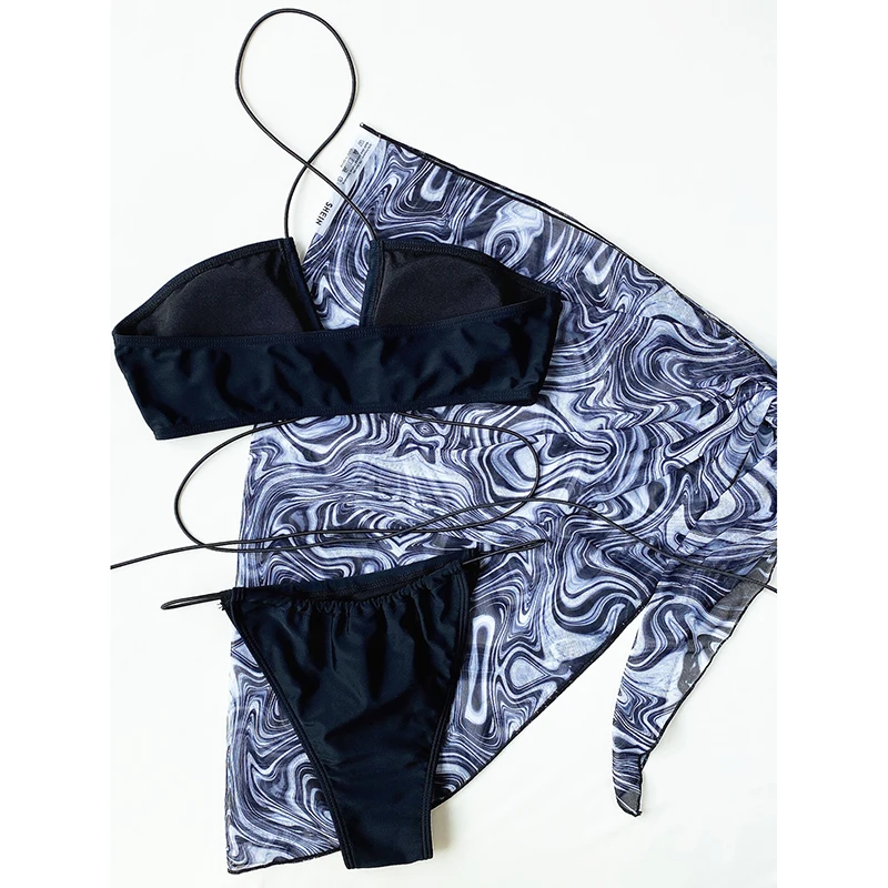 

2021 Women Bikini Three Piece Set Summer Solid Bandage Halterneck Sexy Separate Swimsuit Holiday Bathing Suits Swimwear SJ8168R