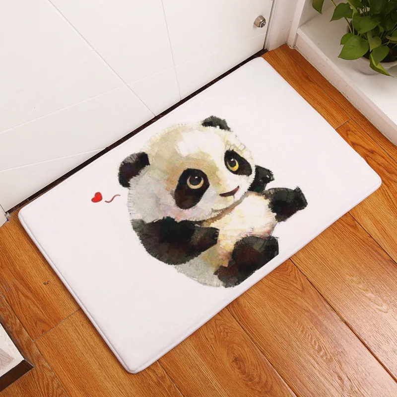 

Cute Panda Pattern Cartoon Flannel Anti-Slip Entrance Door Mat Absorbwater Bath Mat Floor Mat Carpet Kitchen Rug Bedroom Doormat