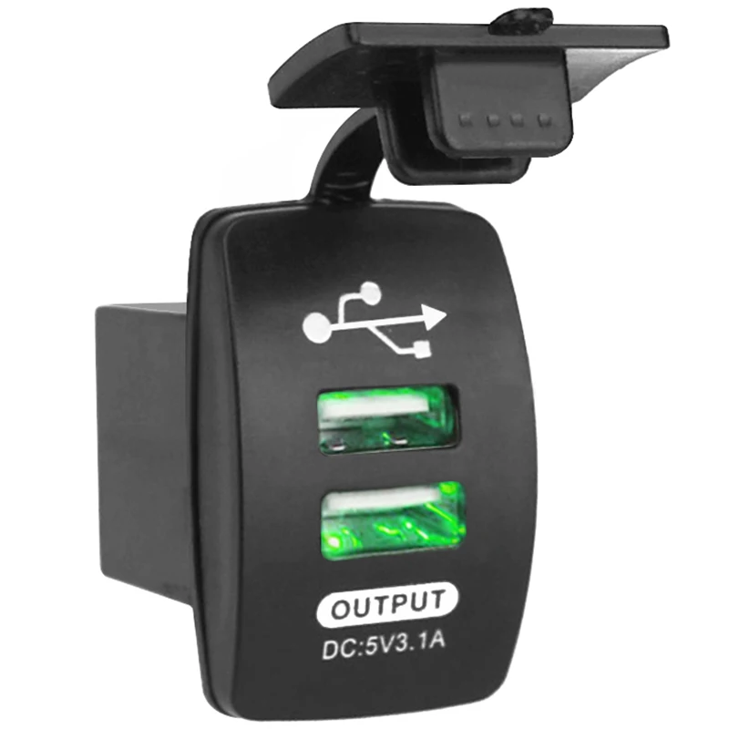 green light 12 V-24 V Мини двойной микро порт USB разъем Автомобиль Мотоцикл гнездо для автомобильного прикуривателя 5V 3.1A автомобиля Зарядное устройство с Водонепроницаемый Панель - Название цвета: green light