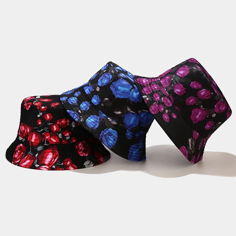 

Ins New Rose Flower Pattern Pot Retro Men's Bucket Hat Fisherman Hat Women's Summer Outdoor Fashion Panama Sun Protection Cap