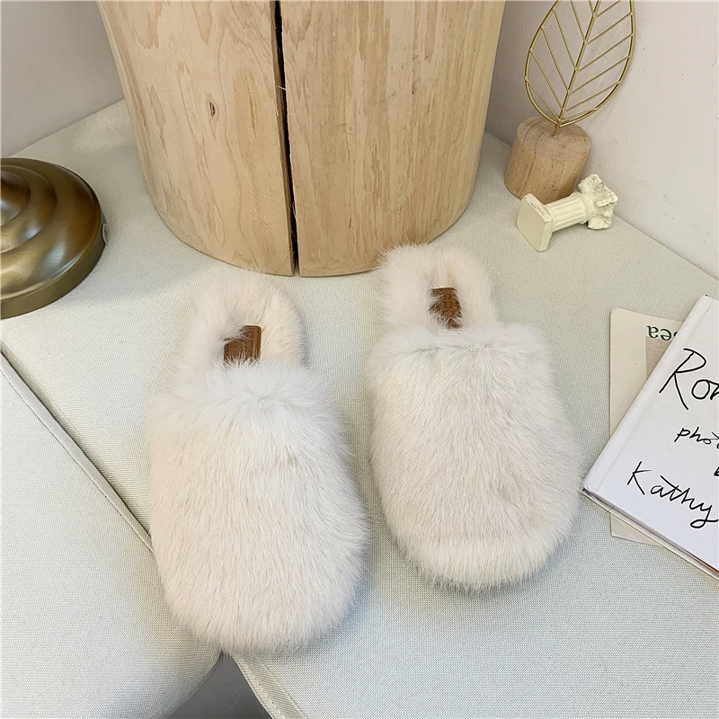 2019 г. Хит продаж модные пушистые тапочки с круглым носком женские домашние