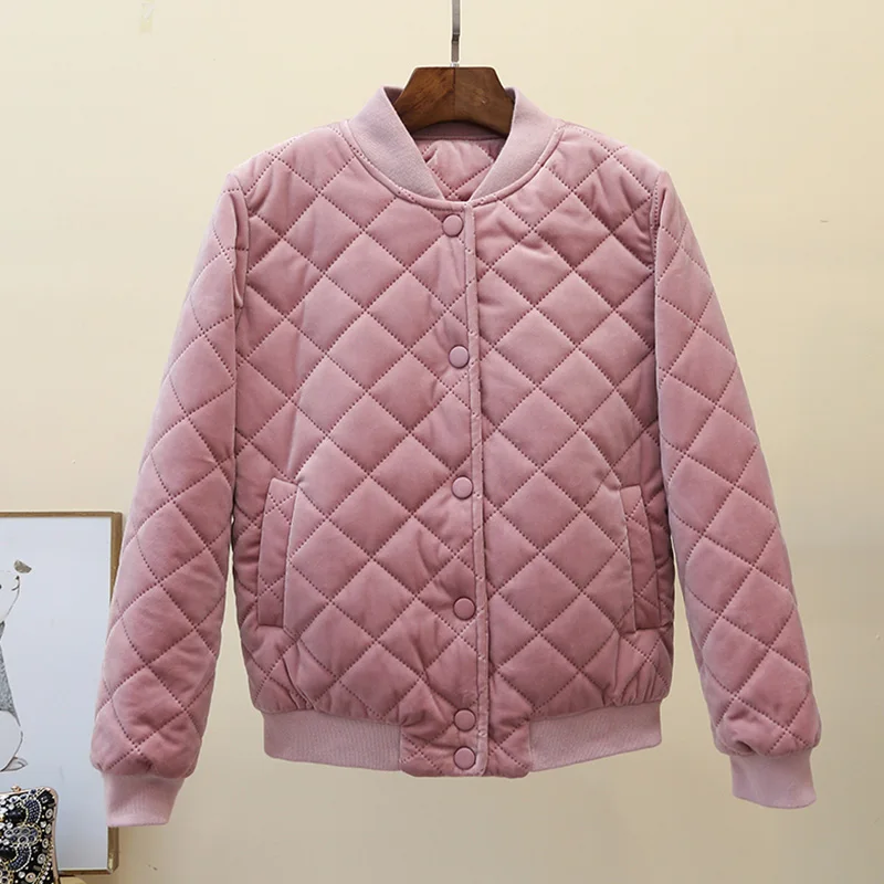 Women's short fashion gold velvet jacket loose padded coat baseball uniform women's single-breasted outer wear cotton jacket