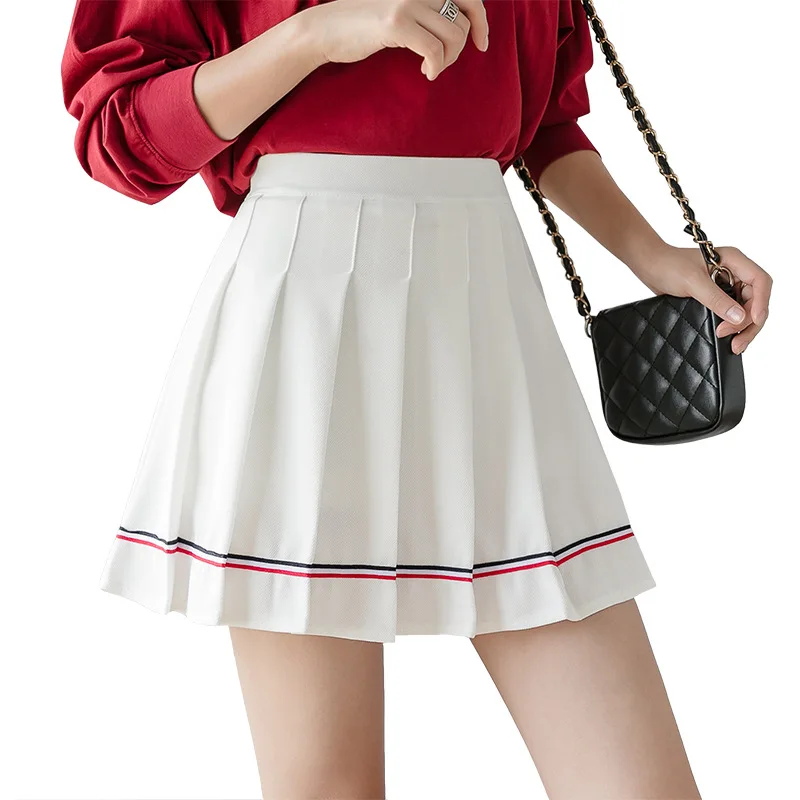 

Pleated Skirt Female Color Strip 2021 High Waist Autumn Winter A-Line Skirt Wind-Proof Short Culottes JK Skirt Summer