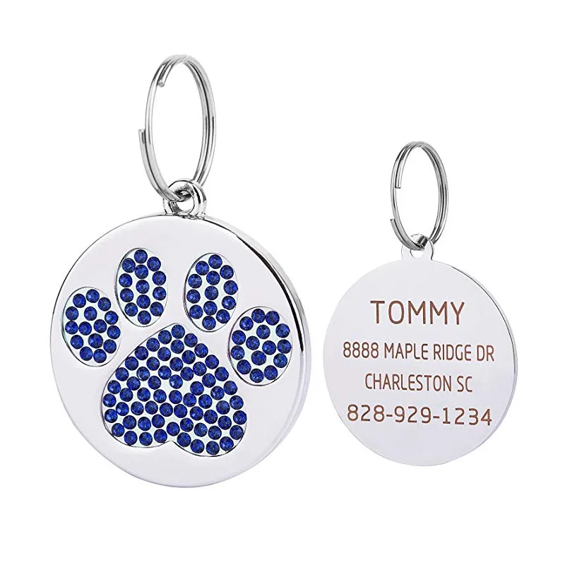 

Rhinestone Cat Dog ID Tag Custom Free Engraving Personalized Dog Collar Pet Name Pendant Necklace Collar Puppy Accessory