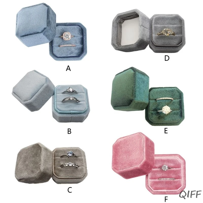 

Velvet Double Ring Box Octagon Wedding Ceremony Ring Box with Detachable Lid